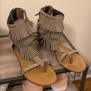 Taupe fringe sandals